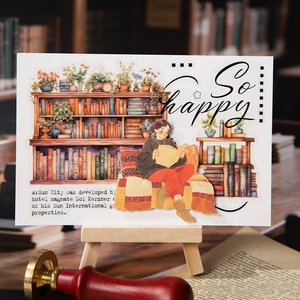 Adesivi Vintage con Personaggi Femminili che Leggono, Alieni e <span class=keywords><strong>Collage</strong></span> di <span class=keywords><strong>Disegni</strong></span> per Librerie - Product Image 2