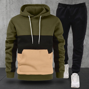 Ensemble de survêtement 2 pièces pour homme : sweat à capuche color block et pantalon de jogging à cordon – Vente en gros, personnalisation du logo - Product Image 2