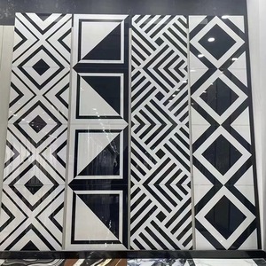 Azulejo Cerámico Nórdico Brillante de Estilo Europeo <span class=keywords><strong>del</strong></span> <span class=keywords><strong>Norte</strong></span> 800x800 para Restaurantes, Tiendas de Ropa, Barberías y Baños - Arte en Blanco y Negro - Product Image 2