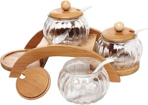 Durable Customized Bamboo Kitchen <b>Spice</b> Rack Organizer and Glass <b>Spice</b> <b>Jars</b> Condiment Pot - Product Image 4