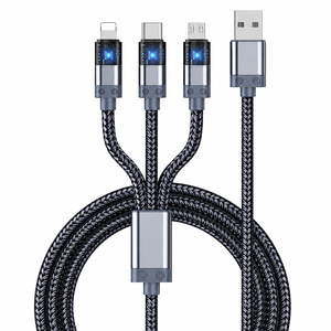 SUNGUY New Arrival Nylon 3 in 1 100W <b>USB</b> C Data Cable Type C Fast Charging Power Cable for Phone Latop and Car Use - Product Image 1