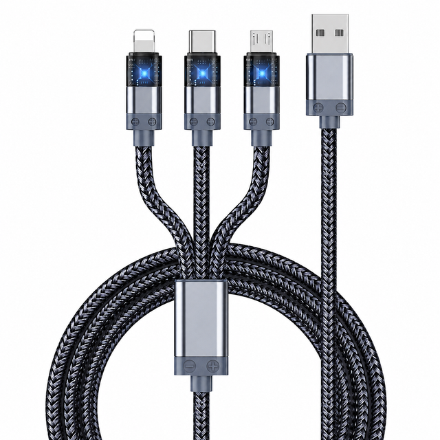 SUNGUY New Arrival Nylon 3 in 1 100W USB C Data Cable Type C Fast Charging Power Cable for Phone Latop and Car Use
