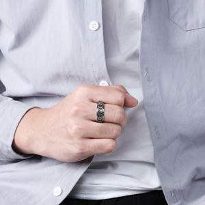 Anillo de Hombre de Acero Inoxidable con Diseño Retro Chino de Nueve Caracteres Mantra Bagua Giratorio de Titanio, Joyería de Regalo - Product Image 4