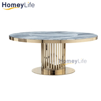 Ensemble de table à manger ronde moderne avec plateau en marbre et pieds en acier inoxydable, meubles en métal pour usage hôtelier et salle à manger à domicile