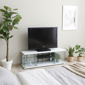 Modern Glass <b>TV</b> Stand with Storage 50-54 In Living Room Furniture Floor Mount Minimalist Design - Product Image 2