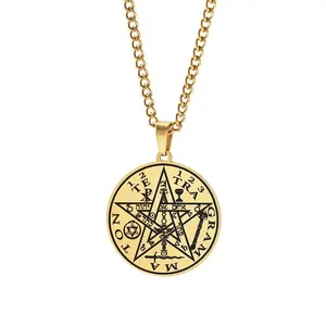 AL243271 liontin baja tahan karat kalung bulat Amerika Eropa dengan bintang berujung lima segel Solomon <span class=keywords><strong>Kabbalah</strong></span> trendi - Product Image 6