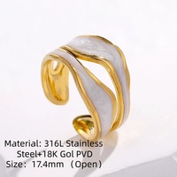316L Edelstahl 18K Vergoldeter Modischer Weiß-Schwarzer Kreativer Unregelmäßiger Linien-Schmuck Offener Ring für Frauen Nicht-verblassender Schmuck