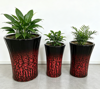 Lot de 3 grands pots de fleurs en céramique pour extérieur, finition émail rouge, style Mid-Century Modern, pour porche et décoration intérieure