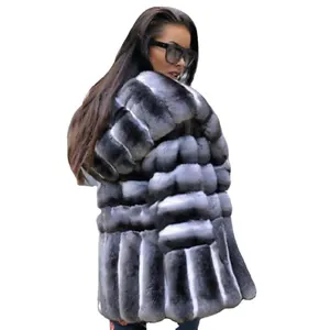 Fabulous Furs luxury Chinchilla Fur Coats Women Genuine Chinchilla Fur Coat Oversize Jacket With Hood