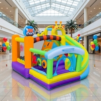 Château gonflable pour enfants, design panda rouge et girafe, avec toboggan, trampoline intérieur/extérieur, centre de jeux, jouet pour fête d'anniversaire