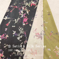 Tissu en satin d'acétate froissé, imprimé motif floral en feuille de vigne estampé or, style peinture à l'encre et traçage au pinceau, anti-plis, doux, pour vêtements féminins