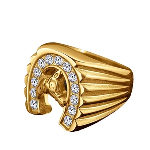 Bague pour <span class=keywords><strong>homme</strong></span> en zircon en forme de fer à cheval, or avec motif tête de cheval, sertissage pavé, cadeau de bijoux pour <span class=keywords><strong>homme</strong></span> - Product Image 5