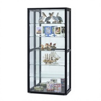 Vitrine rectangulaire noire en verre avec étagère et miroir au dos, présentoir de haute qualité pour les boutiques de parfums et la décoration intérieure