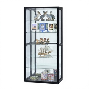 ตู้โชว์กระจกสีดำทรงสี่เหลี่ยมพร้อมชั้นวางแบบ Etagere และด้านหลังเป็นกระจกสำหรับตกแต่งบ้าน - Product Image 1
