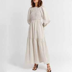 <strong>Custom</strong> Casual Backless Flare Sleeve Women Natural Linen Midi <strong>Dress</strong> With Sash - Product Image 3