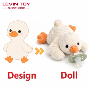 Doudou personnalisé en peluche : Oie douce blanche, porte-sucette, animal en peluche pour bébé, confort personnalisé - Product Image 1