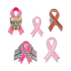 Nastro personalizzato distintivo rosa duro smalto morbido spilla articoli cancro al seno spille di sicurezza di liquidazione