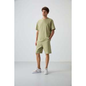 Ensemble de shorts basiques pour hommes en coton vert clair, épais, doux et texturé, coupe oversize - 85249 - Vert clair/Vert ouvert - Product Image 3