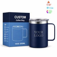 Tasse thermique réutilisable en acier inoxydable à double paroi de 12 oz avec logo personnalisé, revêtement poudré, pour le camping, avec poignée