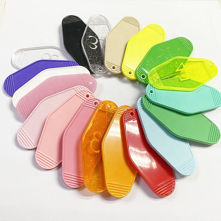 Custom Clear ABS Motel Keychain Blank Transparent Plastic Gold Foil UV Printing Logo Colorful Luggage Tag Gift Hotel Keychain