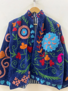 Blue Suzani TNT <b>Velvet</b> <b>Womens</b> Bomber Jacket Winter <b>Coat</b> Quick Dry Breathable Bridesmaid Gift Ethnic Fashion Clothing B2B - Product Image 5