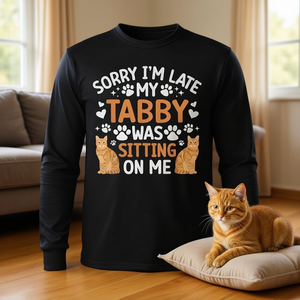 เสื้อยืดแขนยาวสำหรับคนรักแมวพันธุ์แทบบี้สีส้มพร้อมลายพิมพ์ตลก - Product Image 3