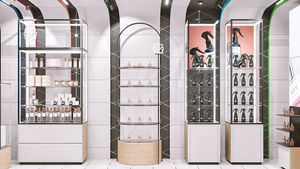 <span class=keywords><strong>Parfumerie</strong></span> <span class=keywords><strong>de</strong></span> style méditerranéen Design d'intérieur Étagère à parfums au détail sur mesure Vitrine <span class=keywords><strong>de</strong></span> luxe en verre pour parfums - Product Image 2