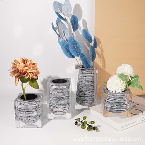 Juego de jarrones de acrílico con rayas blancas y negras, maceta moderna para decoración del hogar, regalo de inauguración de casa - Product Image 2