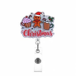 New Arrival Luxury PIN&PIN Glitter <b>Pink</b> Christmas Tree Ribbon <b>Bows</b> Acrylic Retractable Badge Reel ID Name Holder Accessories - Product Image 3