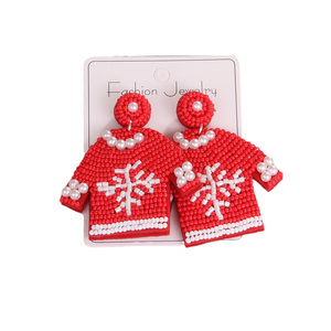 Boucles d'oreilles en perles de rocaille de Style arbre de Noël boucles d'oreilles en perles faites à la main pures boucles d'oreilles de bijoux de mode ethniques prêtes à être expédiées - Product Image 6