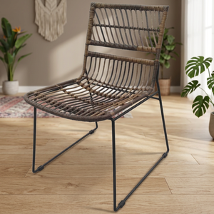 Sillas de Comedor Modernas Minimalistas de Ratán Natural con Patas de Hierro para Hogar, Apartamento, Hotel, Villa, Cocina, Comedor, con Funda Extraíble - Product Image 3