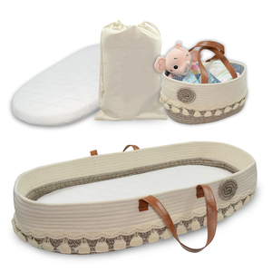 Premium Moses Basket for Babies - Cotton Rope Baby Changing Basket with Thick Foam Pad Waterproof Cover - Product Image 1