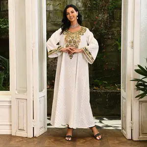 摩洛哥卡夫坦刺绣长袍连衣裙宽松阿巴亚女性穆斯林连衣裙