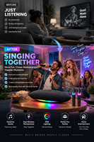 Haut-parleur karaoké sans fil double avec microphones et lumières RGB, enceinte Hi-Fi sans fil pour soirées à domicile et divertissement familial