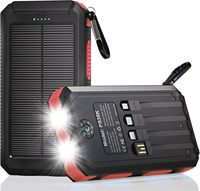 Chargeur solaire Power Bank 20 000 mAh portable, 4 câbles, 3 ports, charge rapide USB-C, double lampe torche, camping
