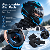 Casque de moto modulaire rabattable certifié DOT, coque en ABS, double visière, avec emplacement Bluetooth et aileron arrière