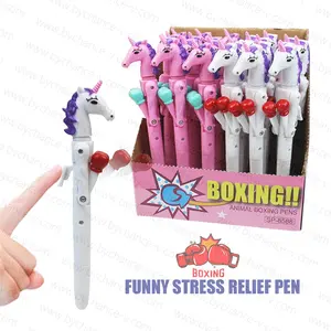 Prezzo a buon mercato divertente cancelleria antistress boxe penna a sfera unicorno penna animale 3D con luce per bambini premio