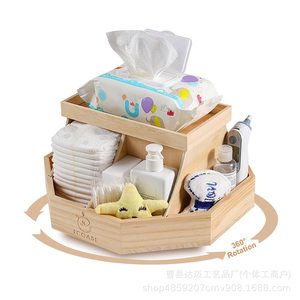 Estante de almacenamiento de pañales de madera para bebés, grande, cuadrado, color madera natural, para organizar artículos de bebé de 0 a 12 meses - Product Image 2
