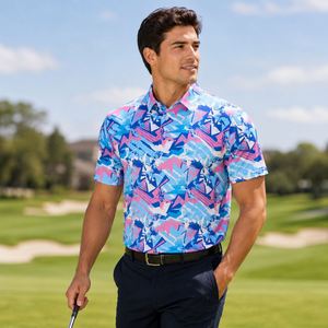Camisa de Golf para Hombre, Verano, 88% Poliéster, 12% Elastano, Estampado Geométrico Abstracto, Elástica, Transpirable, Dryfit, con Cuello, Ropa al por Mayor - Product Image 1