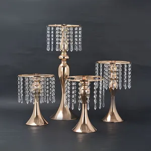 Vase en métal doré argenté avec support à fleurs en cristal, grand support à fleurs en cristal centres de table en plomb pour mariage et route