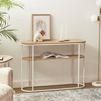 Table Console Moderne en Bois de Chêne Blanc avec Pieds en Métal Vente à Chaud Meubles de Maison d'Entrée pour Appartement Villa Salon Style Panneau