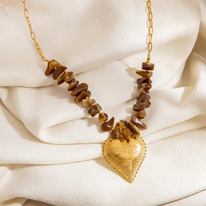 Collar de Acero Inoxidable con Colgante de Corazón Color Ámbar, Diseño Geométrico, Cadena para Clavícula, Joyería de Moda - Product Image 2