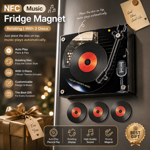 Boîte à musique rétro BRAVION en vinyle avec bras mobile, 3 disques, lecture automatique, aimant de réfrigérateur musical, cadeau personnalisable - Product Image 1