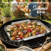 Outil de barbecue multifonctionnel en acier inoxydable antiadhésif, plaque de barbecue creuse en forme de bande avec poignées