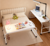 Mesa de Cama con Ruedas, Altura y Ancho Ajustables, Escritorio Móvil para Computadora, Mesa de Cama para Portátil