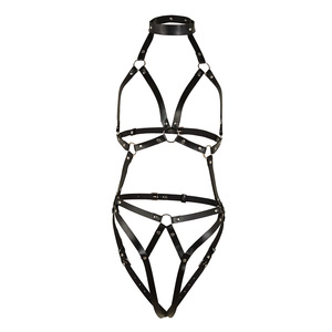Disfraz Gótico Sexy para Mujer, Body de Cuero PU de una Pieza, Transparente, Ajustable, con Corsé, Tirantes Finos para Mujer Madura - Product Image 5