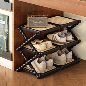 Happy Thoughts Rattan Folding <b>Shoe</b> <b>Rack</b> 3 4 5 Layer Adjustable Storage For Entryway Home Dormitory Sneakers Boots High Heels - Product Image 4
