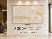 Décoration murale texturée en plâtre bas-relief beige chaud champagne, patchwork, cadre doré, pour hôtel, salle à manger toute la journée, personnalisable en gros