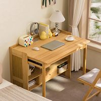 Bureau pliant en bambou avec étagère et tiroir, table d'ordinateur portable pliable, gain de place, en bois, pour la maison, la chambre, le bureau
