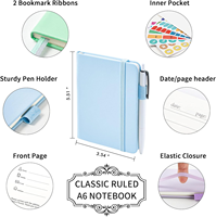 Mini Cute Pocket Notebook A6 Größe College Lined 3 schwarze Stifte Pastellfarben-Hellblau Licht Lila Hellgrün Hardcover für